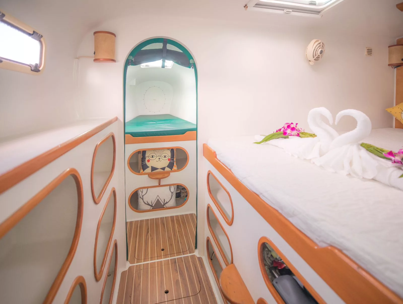 image showing family cabin on a family friendly slider 38 foot catamaran charter koh samui thailand